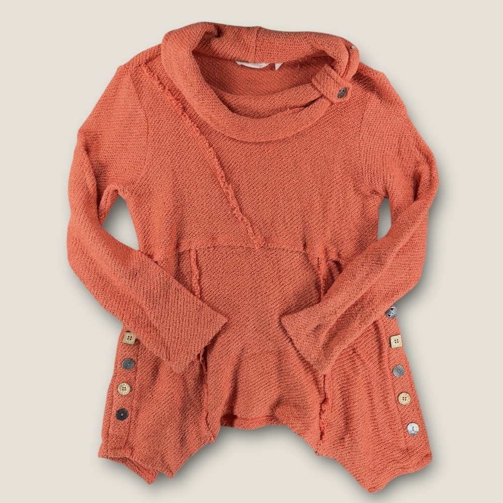 Soft Surrounds Sweater Petite Small PS Orange Cotton Knit Button Boho Top